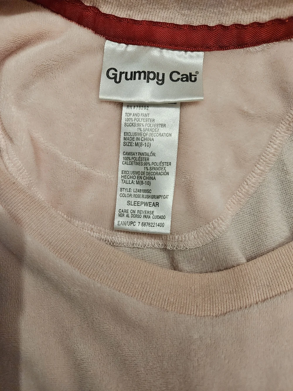 Girls' Pink 'Don't Care' Cat Face Long-Sleeve Pajama Top